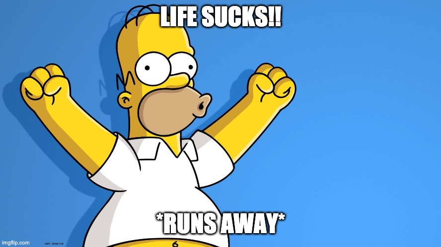 Yay | LIFE SUCKS!! *RUNS AWAY* | image tagged in that moment when you | made w/ Imgflip meme maker