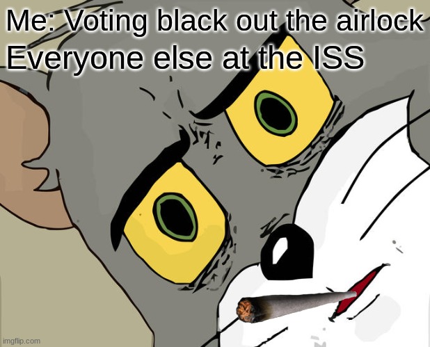 Among Us on the ISS | Me: Voting black out the airlock; Everyone else at the ISS | image tagged in memes,unsettled tom | made w/ Imgflip meme maker