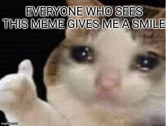 Thanks | EVERYONE WHO SEES THIS MEME GIVES ME A SMILE | image tagged in crying  cat,blank white template,happy,boi | made w/ Imgflip meme maker