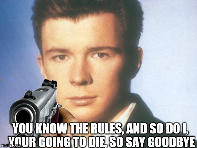You know the rules and so do I. SAY GOODBYE. | YOU KNOW THE RULES, AND SO DO I, 
YOUR GOING TO DIE, SO SAY GOODBYE | image tagged in you know the rules and so do i say goodbye | made w/ Imgflip meme maker