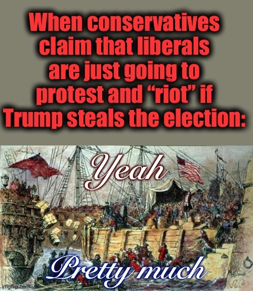 I don’t think 81 million sons & daughters of the Revolution would take a stolen election lying down. | image tagged in historical meme,american revolution,election 2020,rigged elections,election fraud,boston tea party | made w/ Imgflip meme maker
