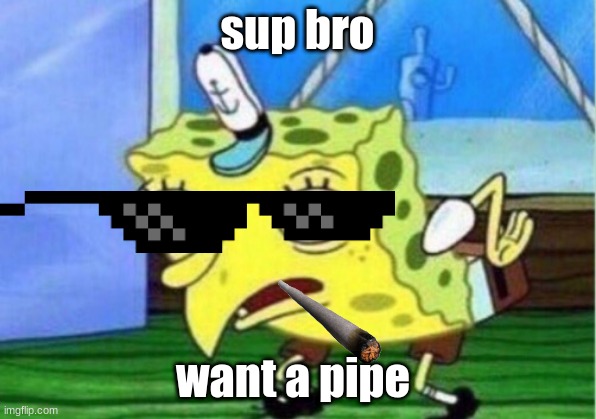 Mocking Spongebob Meme | sup bro; want a pipe | image tagged in memes,mocking spongebob | made w/ Imgflip meme maker
