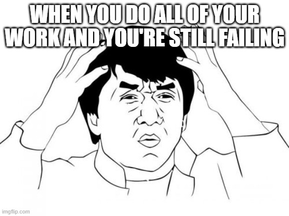 Jackie Chan WTF Meme | WHEN YOU DO ALL OF YOUR WORK AND YOU'RE STILL FAILING | image tagged in memes,jackie chan wtf | made w/ Imgflip meme maker