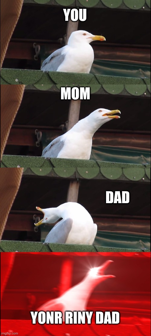 Inhaling Seagull | YOU; MOM; DAD; YONR RINY DAD | image tagged in memes,inhaling seagull | made w/ Imgflip meme maker