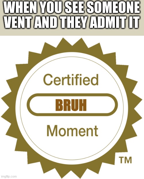 Certified Moment | WHEN YOU SEE SOMEONE VENT AND THEY ADMIT IT; BRUH | image tagged in certified moment | made w/ Imgflip meme maker