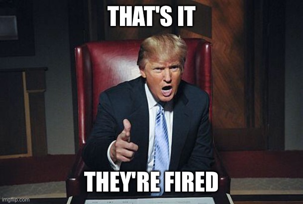 Donald Trump You're Fired | THAT'S IT THEY'RE FIRED | image tagged in donald trump you're fired | made w/ Imgflip meme maker