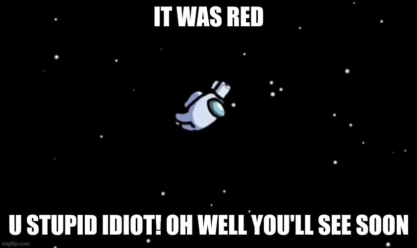 Poor White :( | IT WAS RED; U STUPID IDIOT! OH WELL YOU'LL SEE SOON | image tagged in among us ejected | made w/ Imgflip meme maker