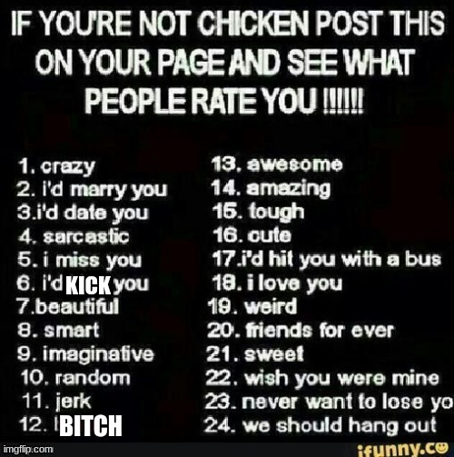 pick 17 | KICK | made w/ Imgflip meme maker