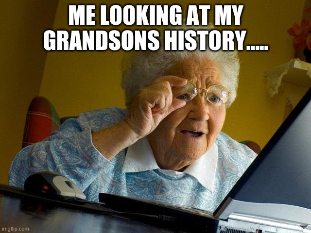 Grandma Finds The Internet Meme | ME LOOKING AT MY GRANDSONS HISTORY..... | image tagged in memes,grandma finds the internet | made w/ Imgflip meme maker
