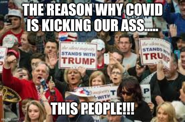 Trumptardvirus | THE REASON WHY COVID IS KICKING OUR ASS..... THIS PEOPLE!!! | image tagged in trump supporters,coronavirus,covid19,kraken,maga,never trump | made w/ Imgflip meme maker