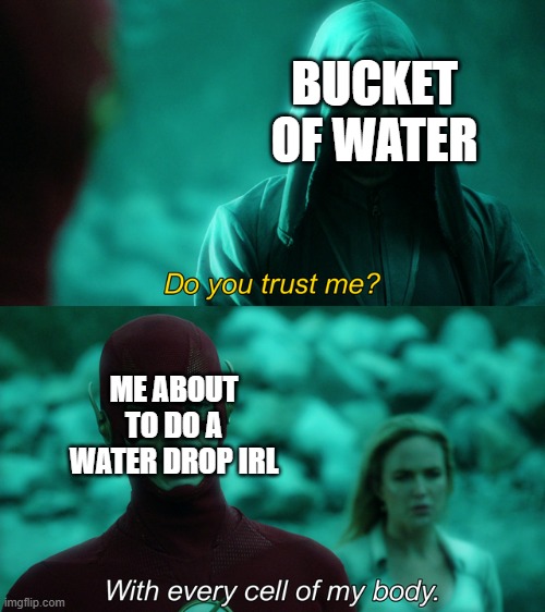 2 Much Minecraft (is this considered gaming?) | BUCKET OF WATER; ME ABOUT TO DO A WATER DROP IRL | image tagged in do you trust me | made w/ Imgflip meme maker