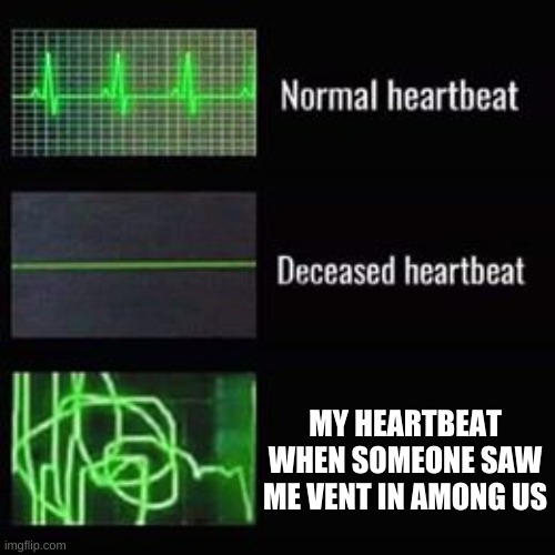 ITS TRUE THOUGH | MY HEARTBEAT WHEN SOMEONE SAW ME VENT IN AMONG US | image tagged in heartbeat rate | made w/ Imgflip meme maker