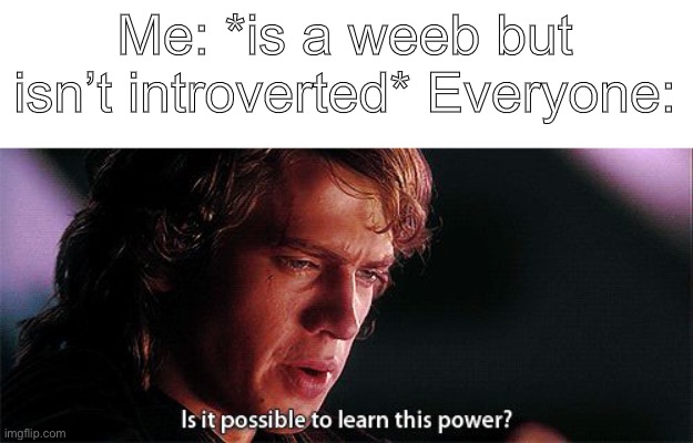 Haha take that anti anime | Me: *is a weeb but isn’t introverted* Everyone: | image tagged in is it possible to learn this power | made w/ Imgflip meme maker