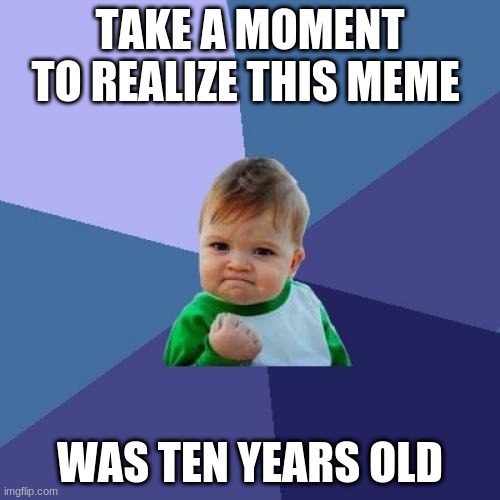 Success Kid | TAKE A MOMENT TO REALIZE THIS MEME; WAS TEN YEARS OLD | image tagged in memes,success kid | made w/ Imgflip meme maker