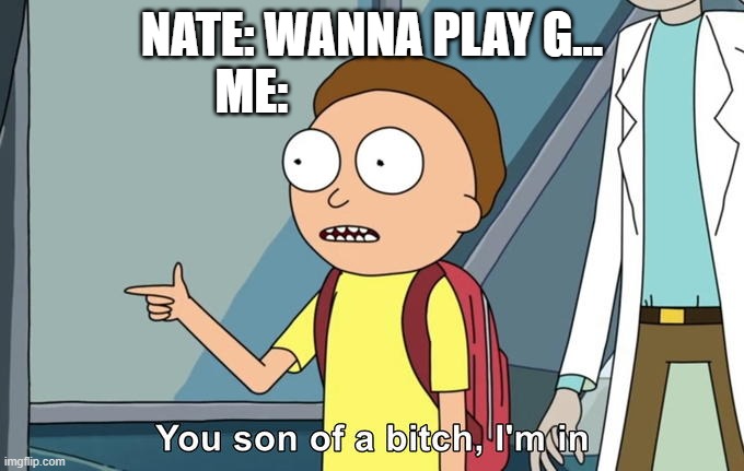 Morty I'm in | NATE: WANNA PLAY G...
ME: | image tagged in morty i'm in | made w/ Imgflip meme maker