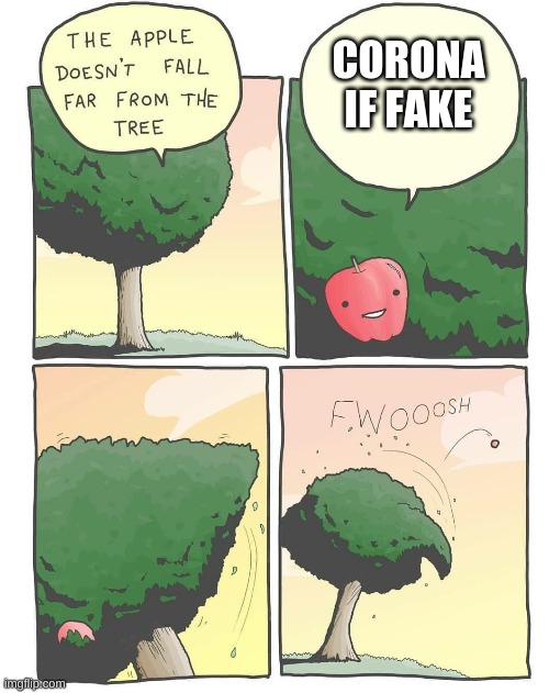 The apple doesn't fall far from the tree | CORONA IF FAKE | image tagged in the apple doesn't fall far from the tree | made w/ Imgflip meme maker