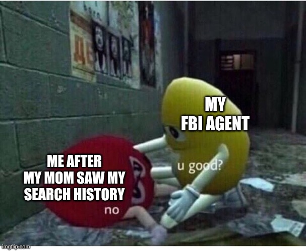 U Good No | MY FBI AGENT; ME AFTER MY MOM SAW MY SEARCH HISTORY | image tagged in u good no | made w/ Imgflip meme maker