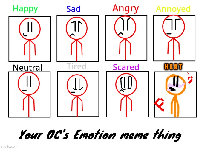 Your OC's emotion meme thing | H E A T | image tagged in your oc's emotion meme thing | made w/ Imgflip meme maker
