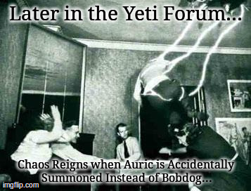 Later in the Yeti Forum... Chaos Reigns when Auric is Accidentally Summoned Instead of Bobdog... | made w/ Imgflip meme maker