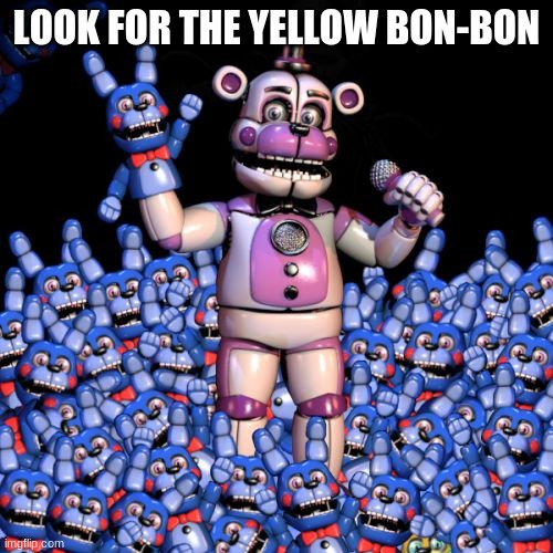 hide and seek spring bon-bon | LOOK FOR THE YELLOW BON-BON | image tagged in fnaf 7 the disease | made w/ Imgflip meme maker