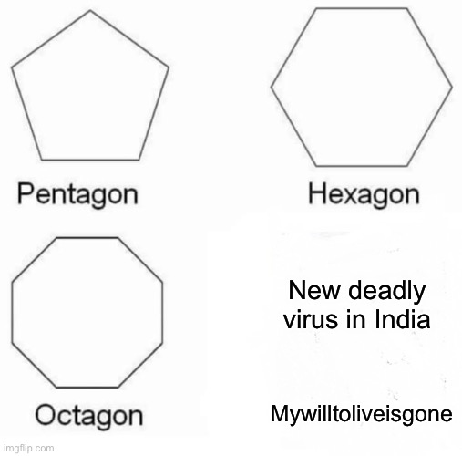 Mywilltoliveisgone | New deadly virus in India; Mywilltoliveisgone | image tagged in memes,pentagon hexagon octagon | made w/ Imgflip meme maker