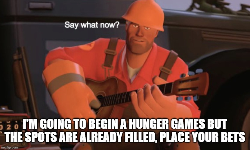 Say what now? | I'M GOING TO BEGIN A HUNGER GAMES BUT THE SPOTS ARE ALREADY FILLED, PLACE YOUR BETS | image tagged in say what now,hunger games | made w/ Imgflip meme maker