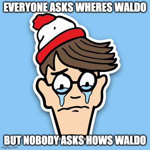 Sad Waldo | EVERYONE ASKS WHERES WALDO; BUT NOBODY ASKS HOWS WALDO | image tagged in sad waldo | made w/ Imgflip meme maker