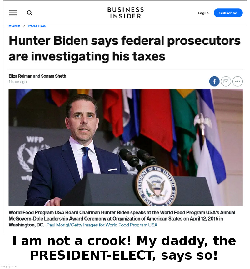 Hunter Biden: "I am not a crook!" | image tagged in hunter biden,joe biden,crook,democrats,2020 elections,voter fraud | made w/ Imgflip meme maker