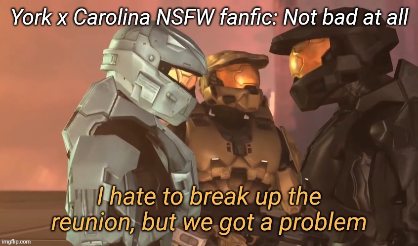 I hate to break up the reunion | York x Carolina NSFW fanfic: Not bad at all | image tagged in i hate to break up the reunion | made w/ Imgflip meme maker