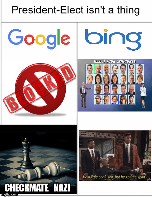 president elect | President-Elect isn't a thing | image tagged in google vs bing censorship,president,voter fraud,election 2020,joe biden | made w/ Imgflip meme maker