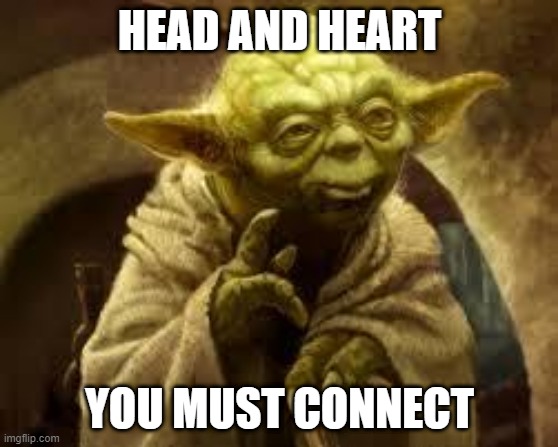 yoda | HEAD AND HEART; YOU MUST CONNECT | image tagged in yoda | made w/ Imgflip meme maker