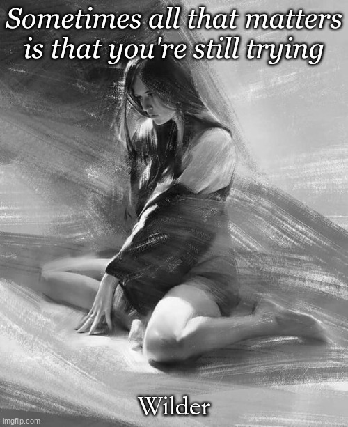 Sometimes all that matters is that you're still trying; Wilder | image tagged in inspirational | made w/ Imgflip meme maker
