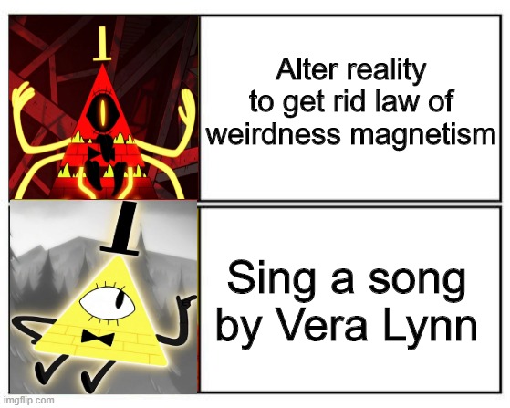 No - Yes | Alter reality to get rid law of weirdness magnetism; Sing a song by Vera Lynn | image tagged in no - yes | made w/ Imgflip meme maker
