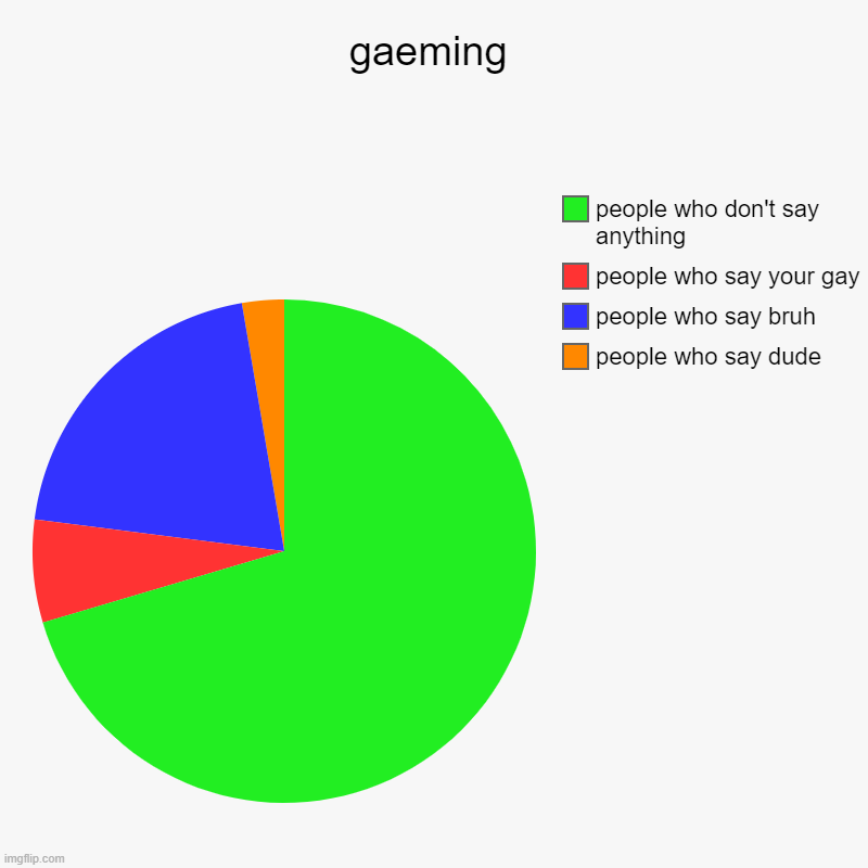 gaeming | gaeming | people who say dude, people who say bruh, people who say your gay, people who don't say anything | image tagged in charts,pie charts | made w/ Imgflip chart maker