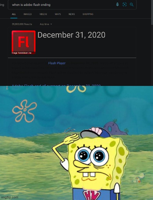 say goodbye to our childhood | image tagged in spongebob salute,adobe,adobe flash | made w/ Imgflip meme maker