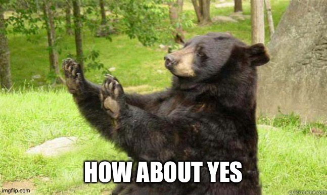 How about no bear | HOW ABOUT YES | image tagged in how about no bear | made w/ Imgflip meme maker