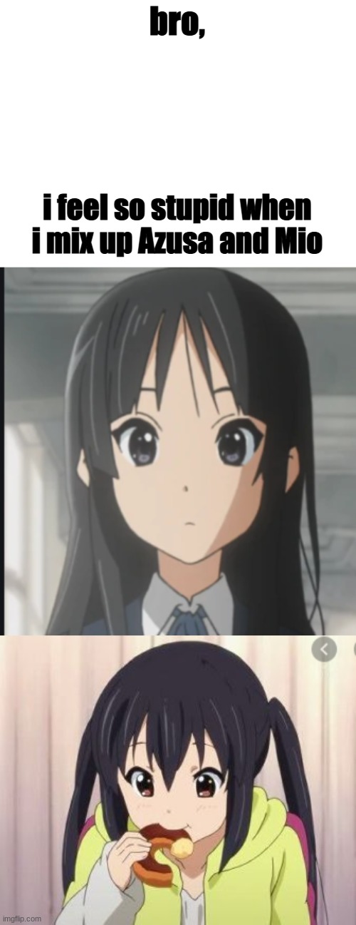 bro, i feel so stupid when i mix up Azusa and Mio | image tagged in blank white template | made w/ Imgflip meme maker