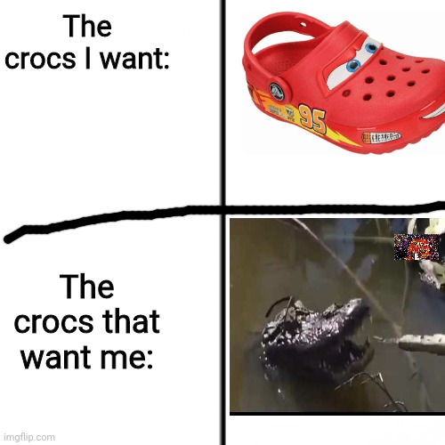 t chart | The crocs I want:; The crocs that want me: | image tagged in crocs,crocodile,markiplier e,memes,funny | made w/ Imgflip meme maker