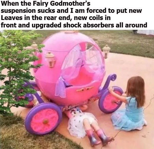 When the Fairy Godmother's suspension sucks and I am forced to put new Leaves in the rear end, new coils in front and upgraded shock absorbers all around | image tagged in fairy | made w/ Imgflip meme maker