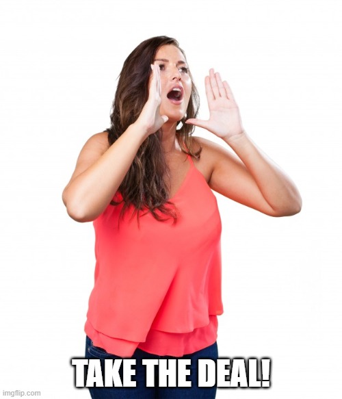 Take the deal | TAKE THE DEAL! | image tagged in take the deal,deal | made w/ Imgflip meme maker