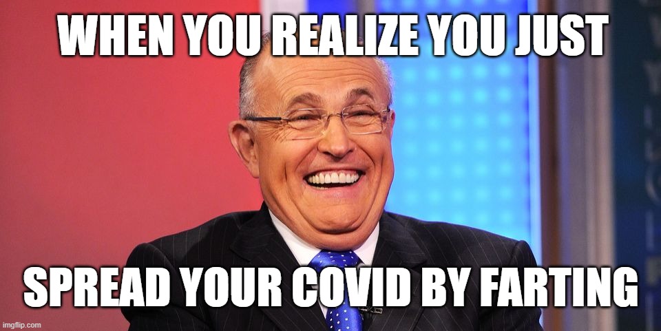 Rudy's Fart Spread Covid | WHEN YOU REALIZE YOU JUST; SPREAD YOUR COVID BY FARTING | image tagged in covid,coronavirus,rudy giuliani,rudy,fart,hearing | made w/ Imgflip meme maker