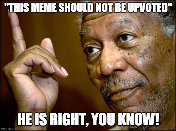 (NOT) Begging for Upvotes | "THIS MEME SHOULD NOT BE UPVOTED"; HE IS RIGHT, YOU KNOW! | image tagged in he is right you know | made w/ Imgflip meme maker