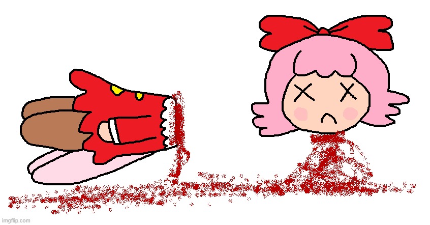 Decapitated Ribbon Again (Because I Saw It) | image tagged in kirby,gore,blood,funny,cute,death | made w/ Imgflip meme maker