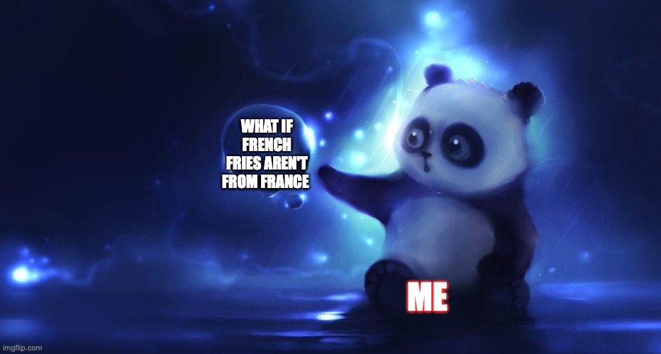 my new template!!!!! | WHAT IF FRENCH FRIES AREN'T FROM FRANCE; ME | image tagged in idea panda | made w/ Imgflip meme maker