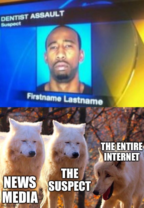 Best name ever | THE ENTIRE INTERNET; THE SUSPECT; NEWS MEDIA | image tagged in funny names,funny | made w/ Imgflip meme maker