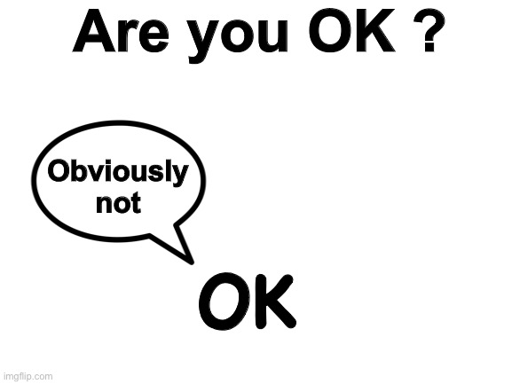 Blank White Template | Are you OK ? OK Obviously not | image tagged in blank white template | made w/ Imgflip meme maker