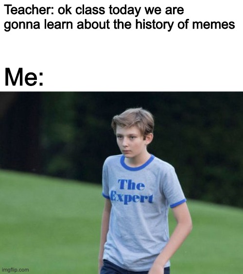 ME BE LIKE | Teacher: ok class today we are gonna learn about the history of memes; Me: | image tagged in the expert | made w/ Imgflip meme maker