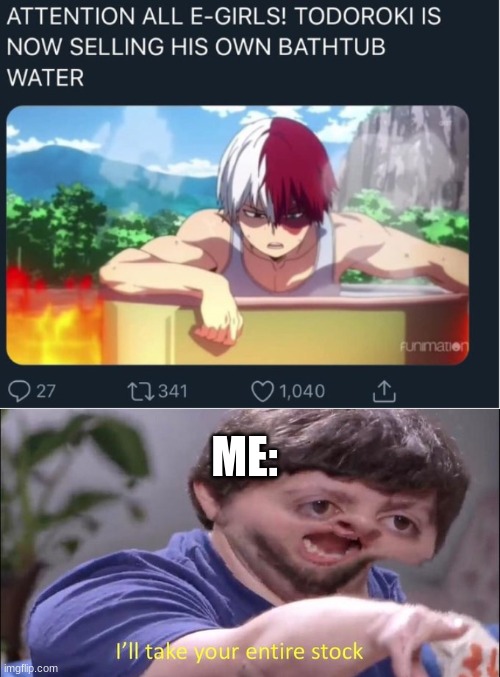ATTENTION!ATTENTION!ALL E-GIRLS! | ME: | image tagged in i'll take your entire stock,my hero academia,todoroki | made w/ Imgflip meme maker