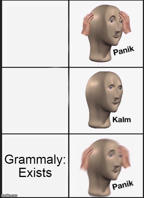 no ideas for title | Grammaly: Exists | image tagged in memes,panik kalm panik | made w/ Imgflip meme maker