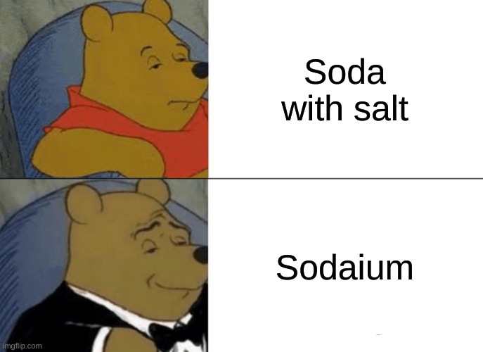 Tuxedo Winnie The Pooh Meme | Soda with salt; Sodaium | image tagged in memes,tuxedo winnie the pooh | made w/ Imgflip meme maker